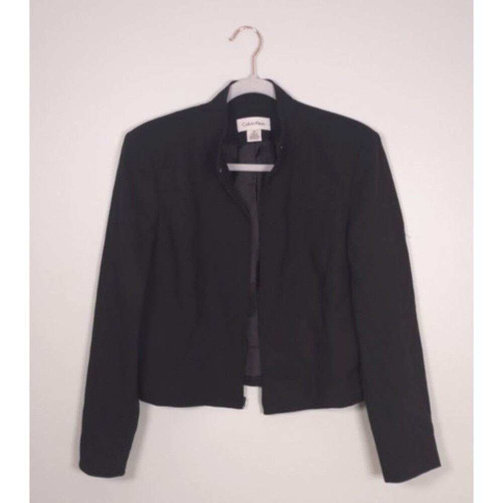 Calvin Klein Women's Size 12 Black Wool Moto Jacket Alternative Baddie Work